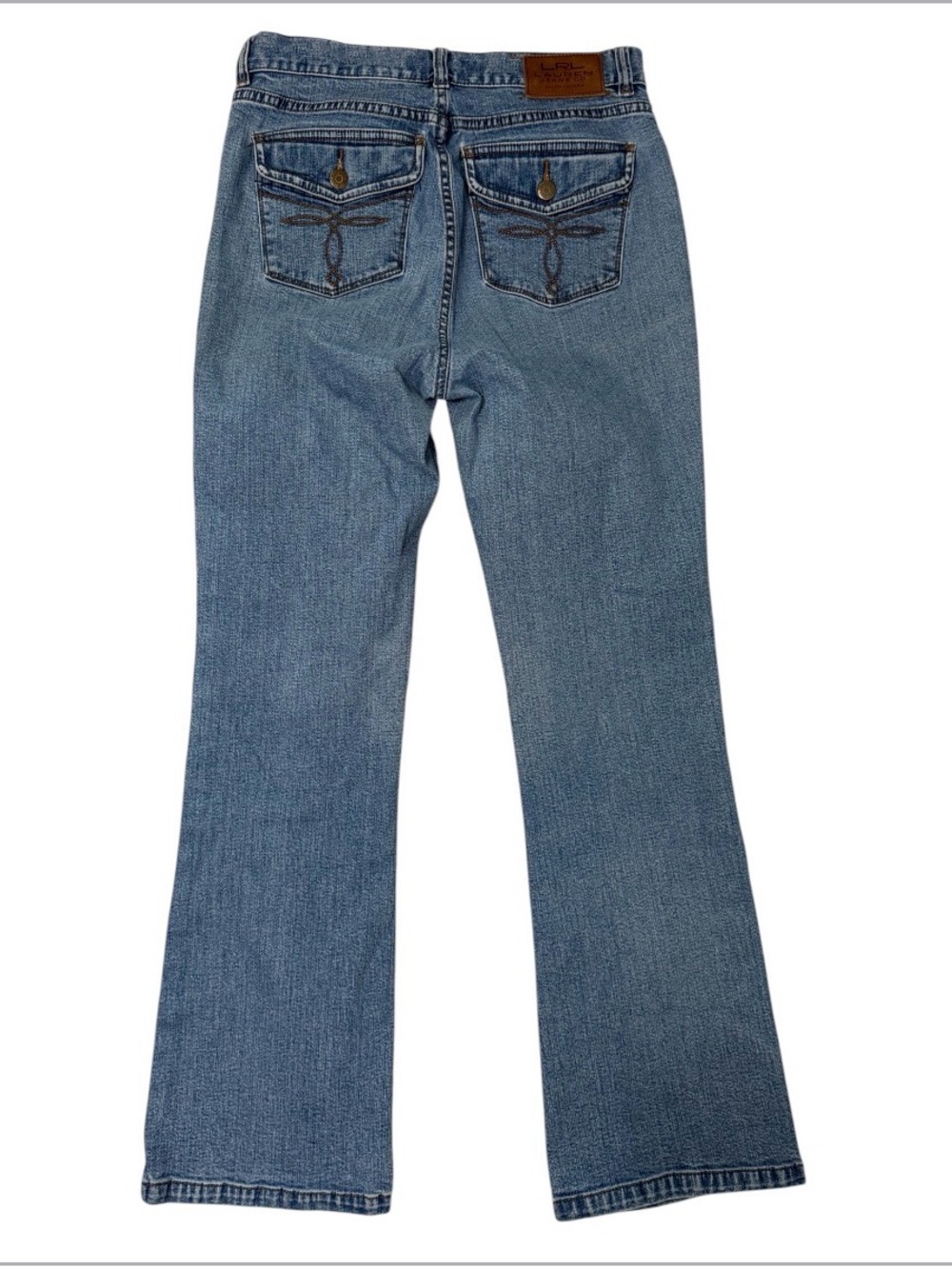 Lauren Ralph Lauren Medium Blue Classic Bootcut Jeans w/ Embroidered Flap Pocket - Picture 2 of 7